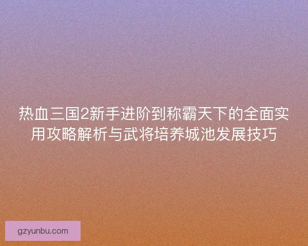 热血三国2新手进阶到称霸天下的全面实用攻略解析与武将培养城池发展技巧